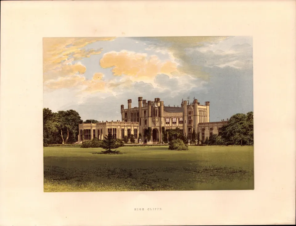 High Cliffe Christchurch Hampshire Gilt-Edge Coloured Antique Book Plate.