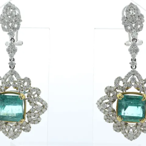 18ct White Gold Emerald Cluster Diamond And Emerald Earrings (E7.52) 3.01 Carats