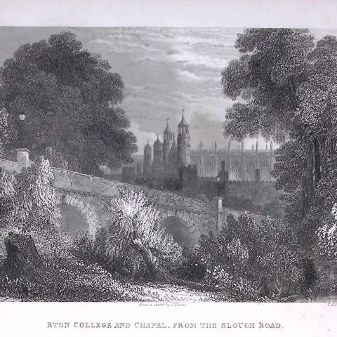Eton College And Chapel Slough Road Antique 175-Year-Old Engraved Print-2-TR