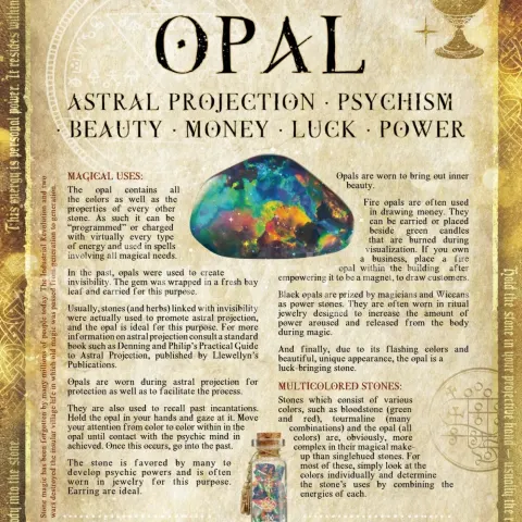 Crystals Gem Stone "Opal" Healing Virtues Designed Information Metal Wall Art