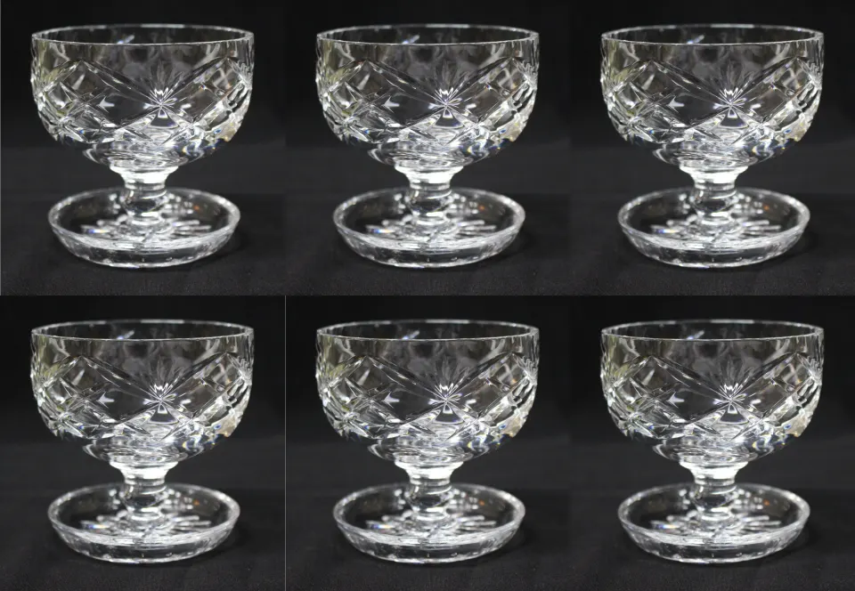 Set of 6 Vintage Cut Glass Crystal Sundae Dishes