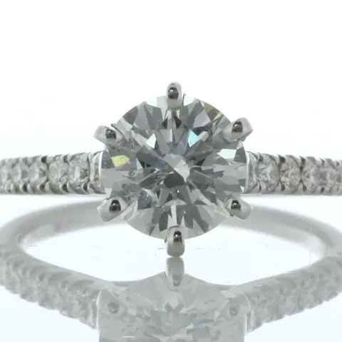 18ct White Gold Single Stone With Stone Set Shoulders Diamond Ring (1.56) 1.85 Carats