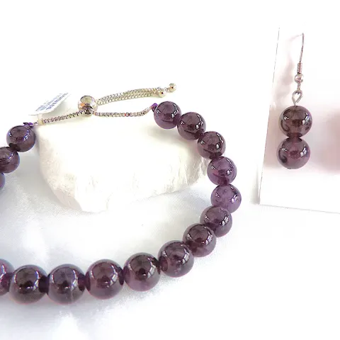 925 Silver Polished Amethyst Slider Bracelet & Earrings  'New'