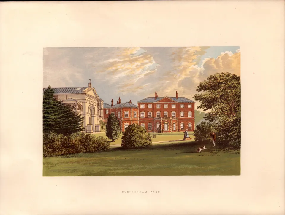 Everingham Park Yorkshire  Gilt-Edge Coloured Antique Book Plate.