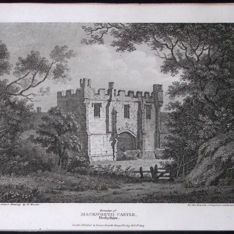 Mackworth Castle Derbyshire Antique 223 Years-Old Georgian Steel-Engraving-298