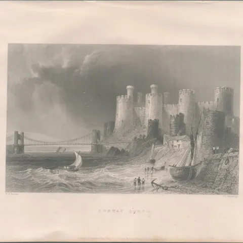 Conway Quay Wales Antique 1842 Steel Engraving.