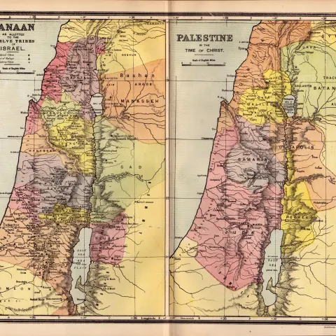 Palestine & Canaan The 12 Tribes of Christ  Antique Detailed Map.