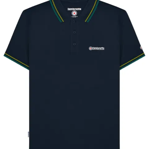 Lambretta Mens Twin Tipped 3 Button Placket Cotton Polo Shirt Top - Large - RRP £30.00