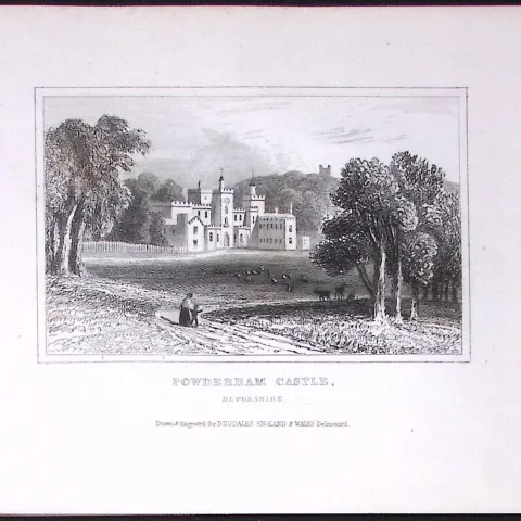 Powderham Castle Exminster Devon  Antique 180 Years-Old Copper Plate Print-70