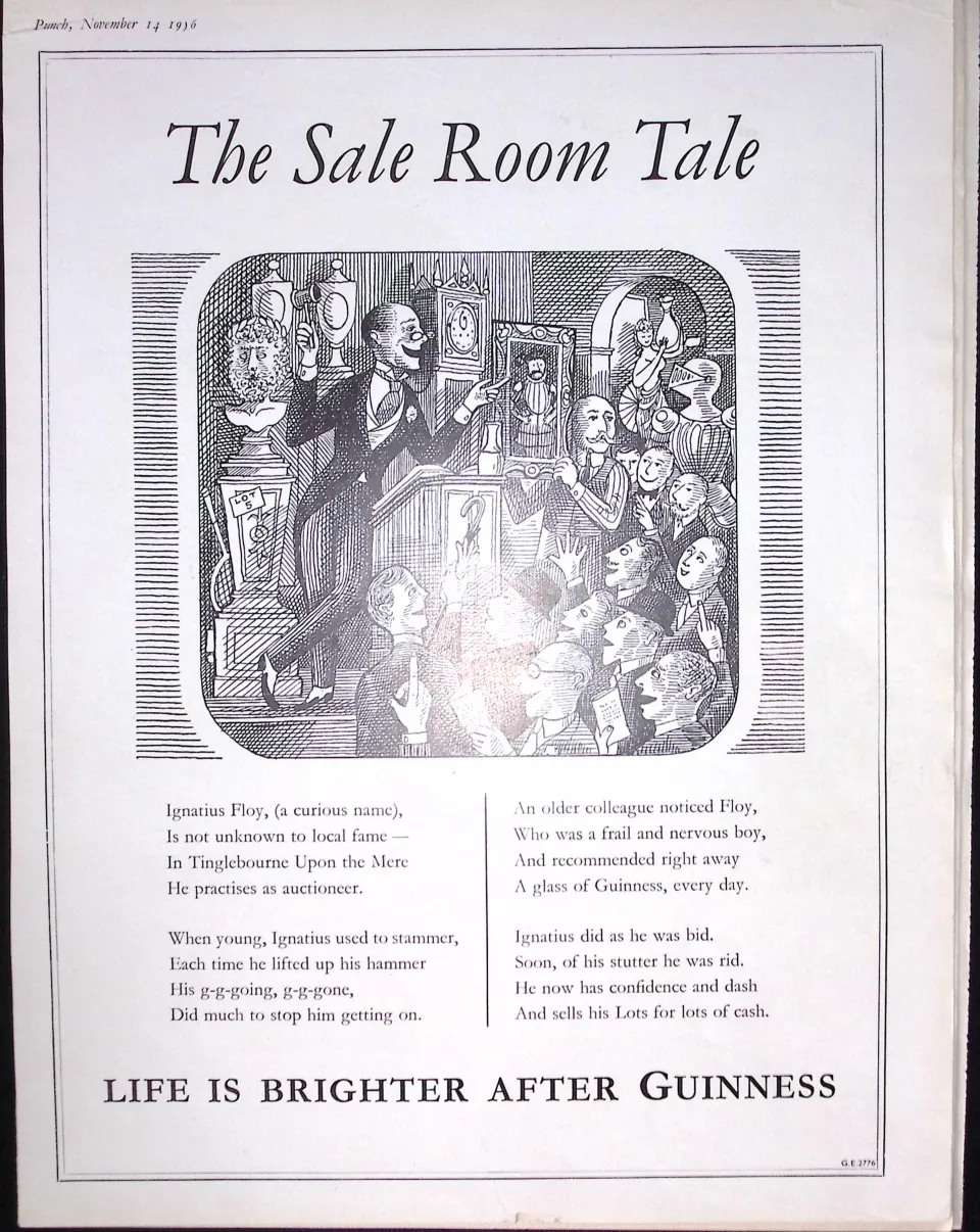 Guinness 1956 Original 69 Years-Old Print The Sale Room Tale- G.E.2776-A