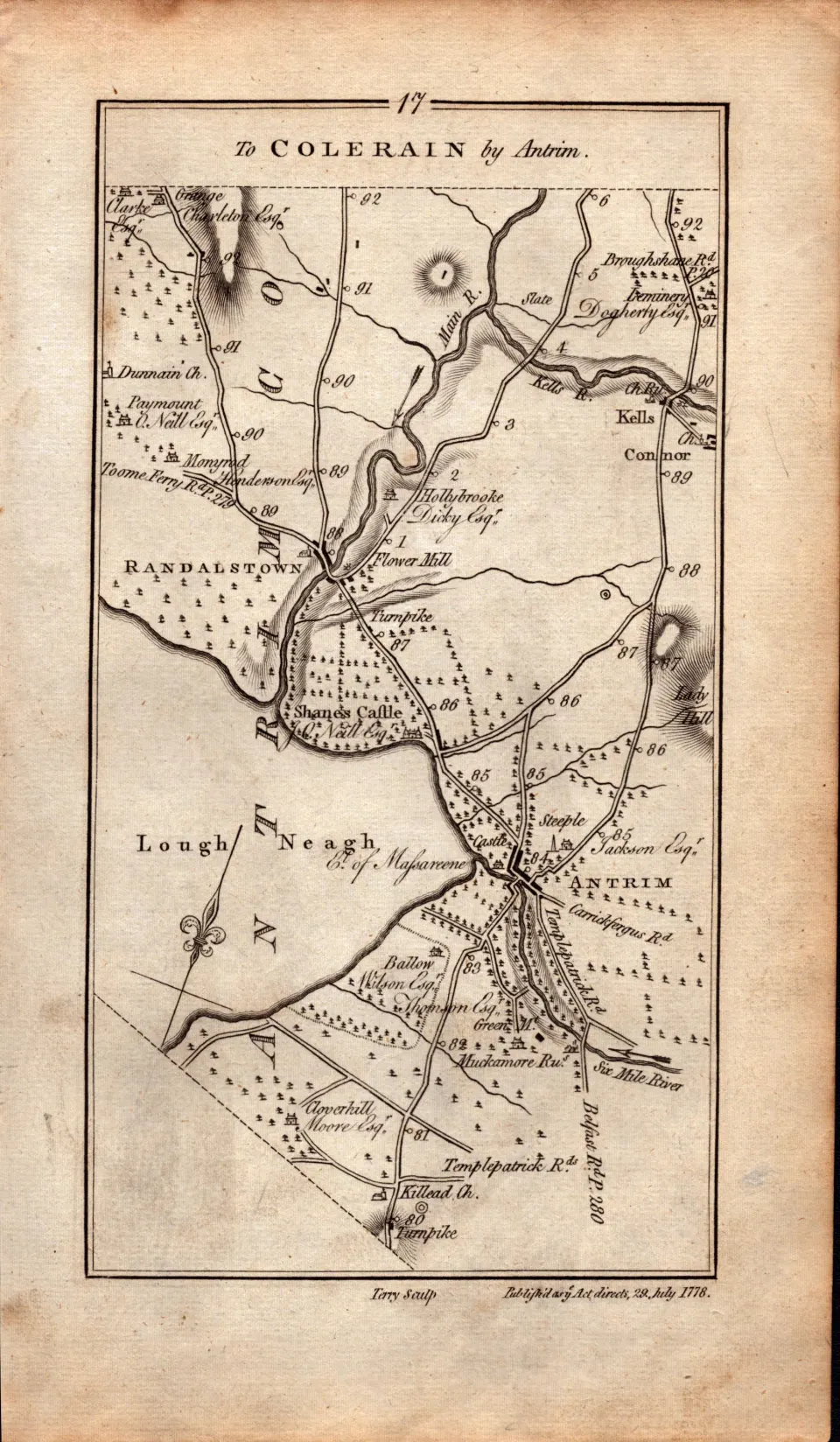 Taylor & Skinner 1777 Ireland Map Antrim Kells Ballymena Kilrea Etc.