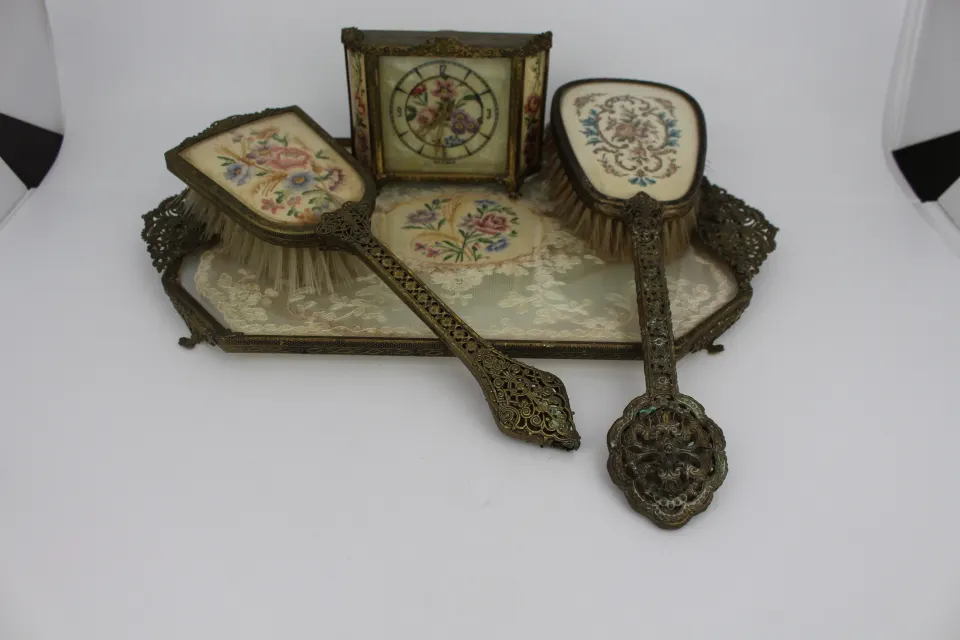 Vintage Petit Point Dressing Table Set