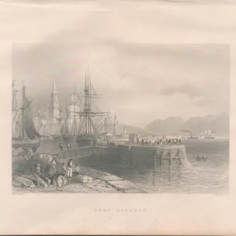Glasgow Port Scotland Antique 1842 Steel Engraving.