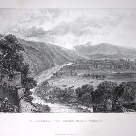 J.M.W Turner View of Ingleborough Yorkshire Large Antique Steel Engraving-90-TR