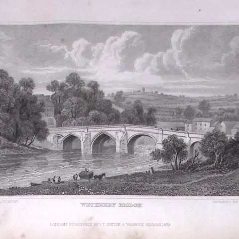 Wetherby Bridge Yorkshire 198 Years-Old Thomas Allen Antique Steel Engraving-89