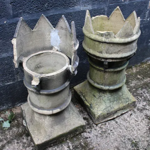 Pair of Castellated Terracotta Chimneys