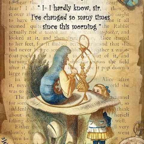 Alice in Wonderland Hookah the Caterpillar Quote Designed Large Metal Wall Art