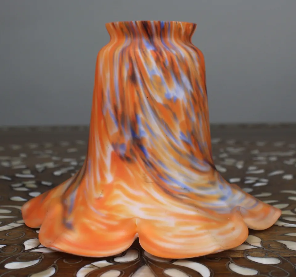 Vintage Orange Marbled Glass Lamp Shade
