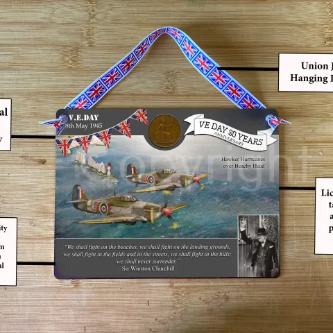 VE Day 80th Anniversary Designed Metal Art Coin Display Spitfire On Standby