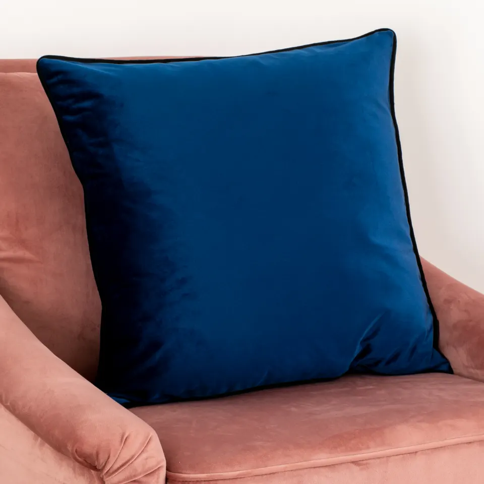 Blue Piped Velvet Cushion RRP - £40