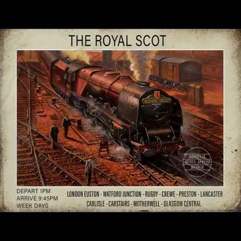 The Royal Scot "Departs London-Glasgow" Nostalgic Steam Train Metal Wall Art