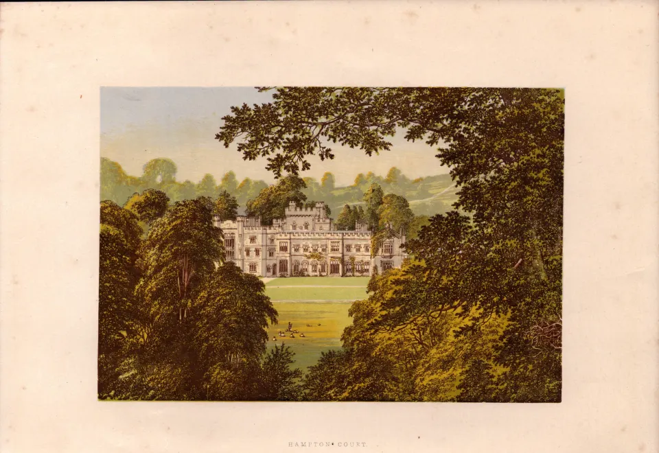 Hampton Court London Victorian  Gilt-Edge Coloured Antique Book Plate.