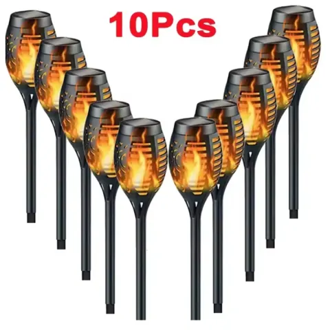 10PCS Solar Flame Torch Lights – Flickering LED Outdoor Lamps, Waterproof Garden & Pathway Decor