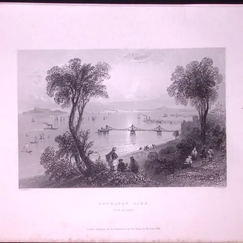 Edinburgh Newhaven Pier Scotland WH Bartlett 183 Years-Old Antique Steel Engraving-81a