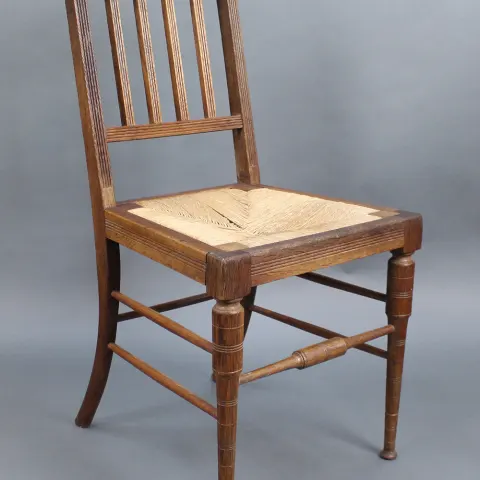 Edwardian Beech Occasional Chair with Rush Seat