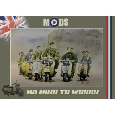 Mods On The Road Vespa's & Lambretta's Nostalgic 1960's Scene Metal Wall Art
