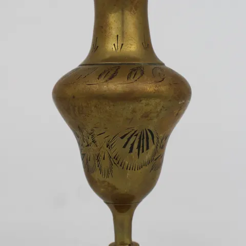 Small Vintage Indian Brass Vase – Hand-Engraved – Mid-20th Century