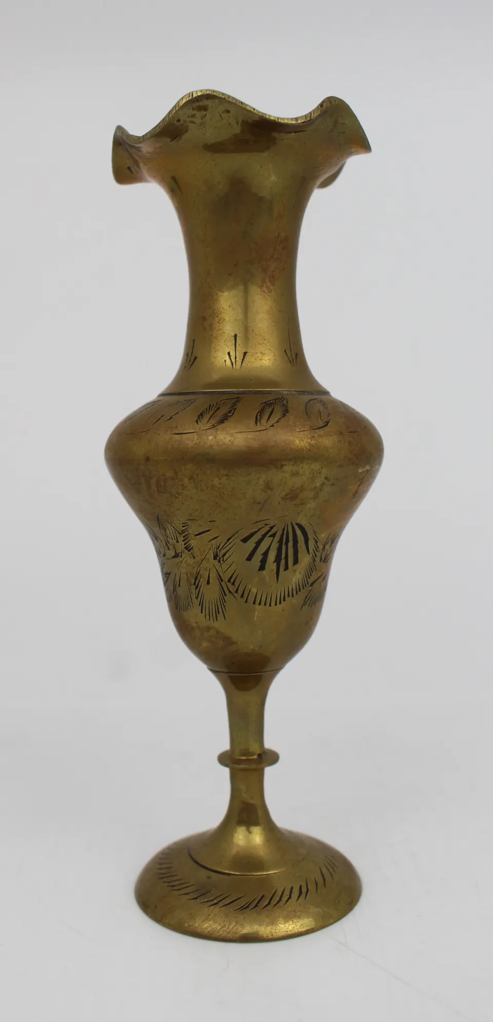 Small Vintage Indian Brass Vase – Hand-Engraved – Mid-20th Century