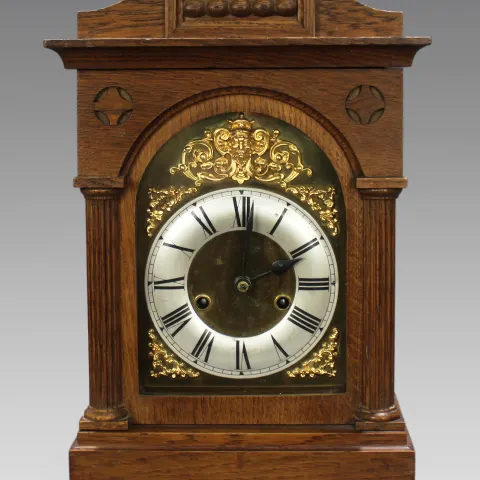 Early 20th c. German Oak Cased Mantle Clock by Badische Uhrenfabrik
