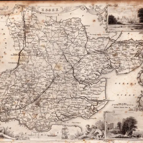 County of Essex Steel Engraved Victorian Antique Thomas Moule Map .