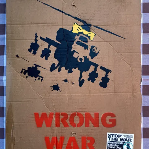 'Yellow Chopper Wrong War' Banksy Cardboard London 2003 w/COA (#0486)