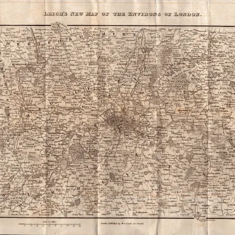 Leigh Antique William IV 190 Years-Old  Map Environs the City of London.