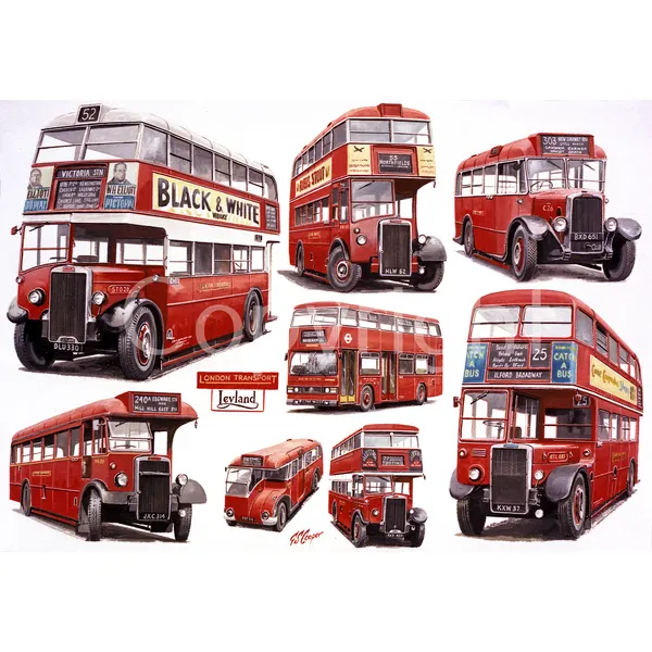 London Iconic  Red Buses Extra Large Nostalgic Buses Metal Wall Art