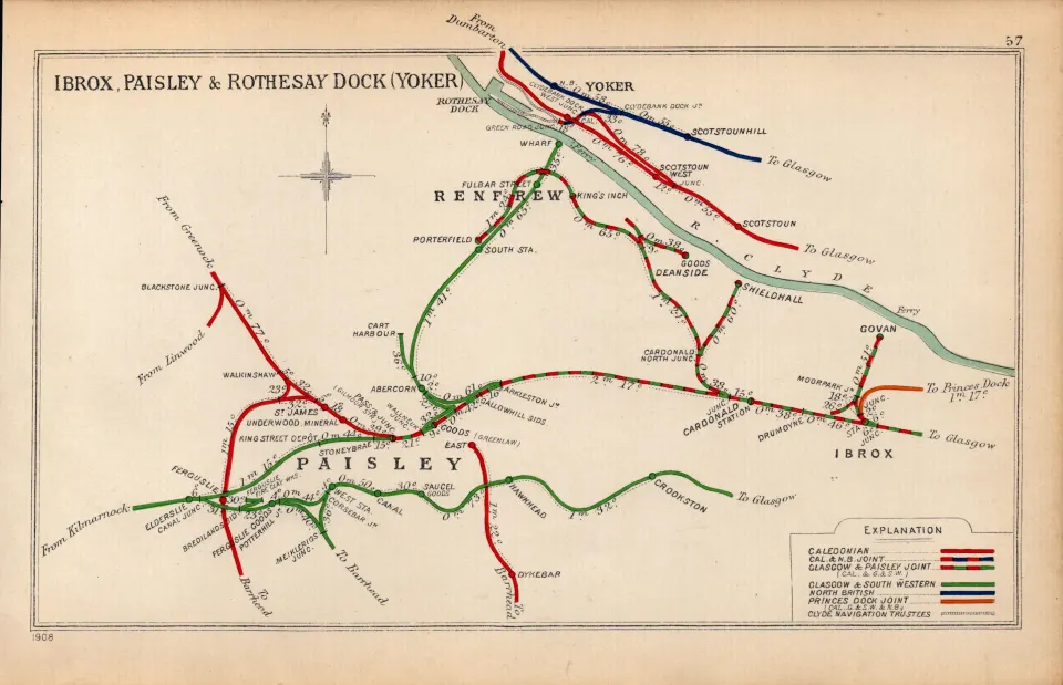Ibrox Paisley Rothesay Dock  Scotland Antique Railway Diagram-57.