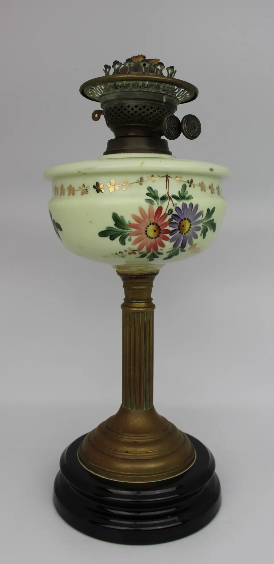 Victorian Oil Lamp with Hand Painted Floral Font