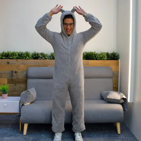 Ultra-Soft Zip-Up Teddy Fleece Onesie – Grey – Size 14