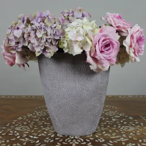 Decorative Floral Arrangement in Textured Grey Vase