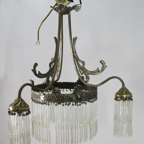 French Silver Metal & Crystal Chandelier