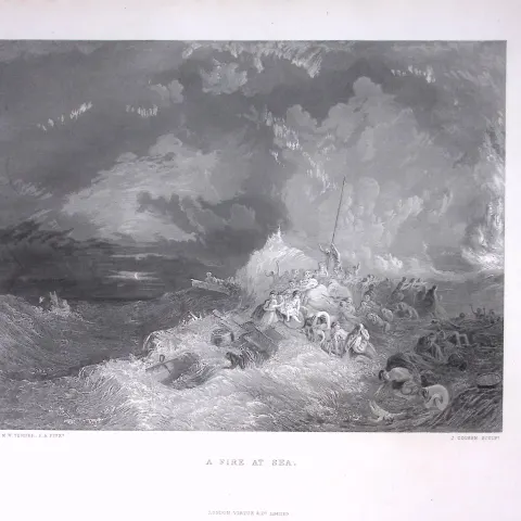 J.M.W Turner Sinking Of The Female Convict Ship France Antique Steel Engraving-1-TR