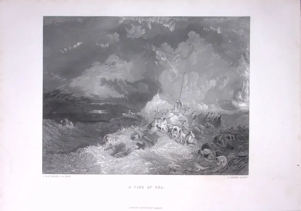 J.M.W Turner Sinking Of The Female Convict Ship France Antique Steel Engraving-1-TR