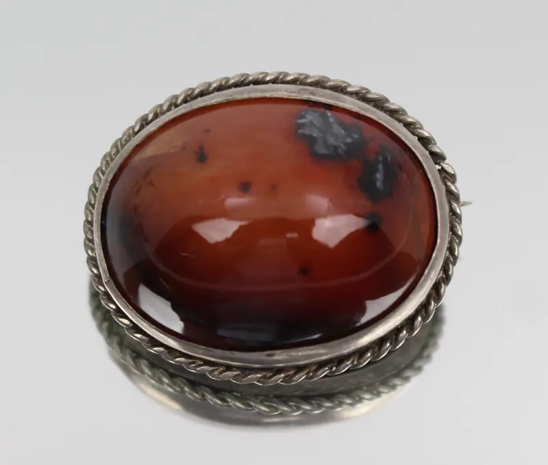 Vintage Silver & Carnelian Brooch