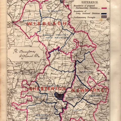 Antique 139 Years-Old Scarce  Map of Cambridgeshire Boundary Changes 1885.