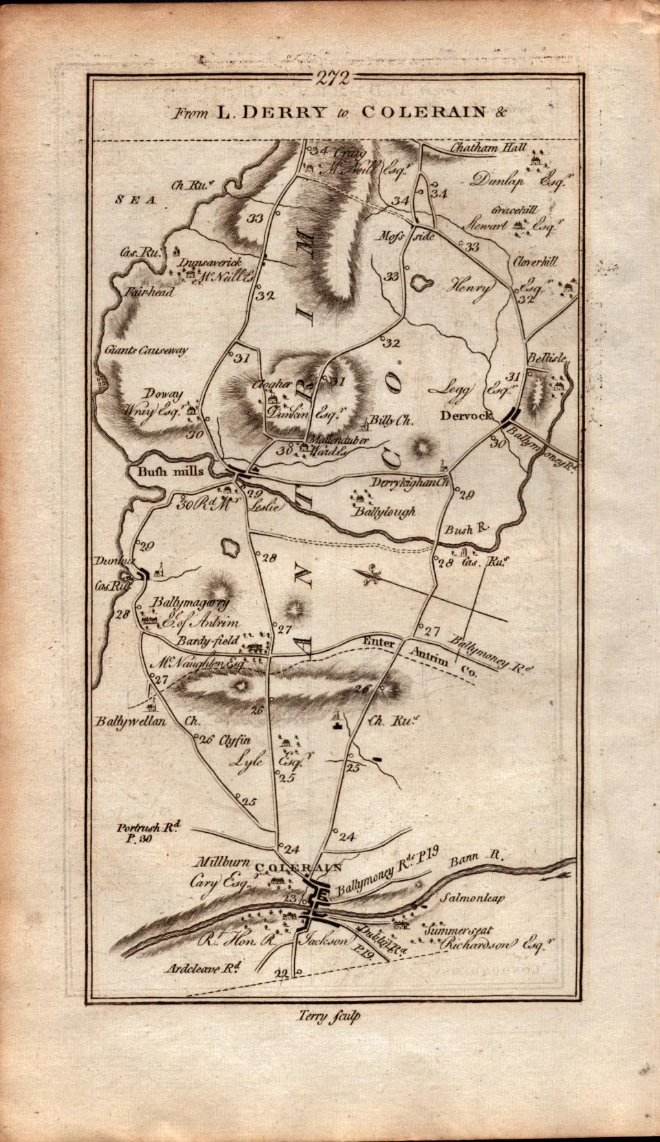 Ireland Rare Antique 1777 Map Coleraine Bushmills Antrim Londonderry.