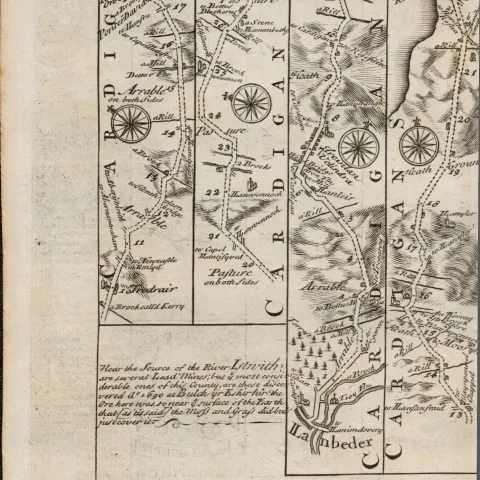 Britannia Depicta E Bowen c1730 Map Wales Carmarthen, Cardigan Aberystwyth.