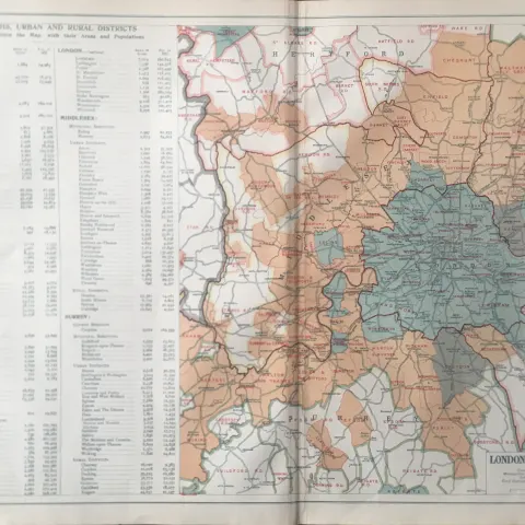 Bacons London & Suburbs Rare Vintage London Urban & Rural Districts Map.