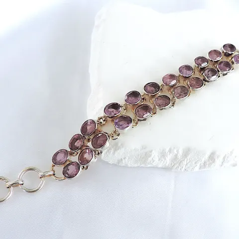 Vintage Artisan 925 Silver 22.5 Carat Amethyst Gemstone Bracelet